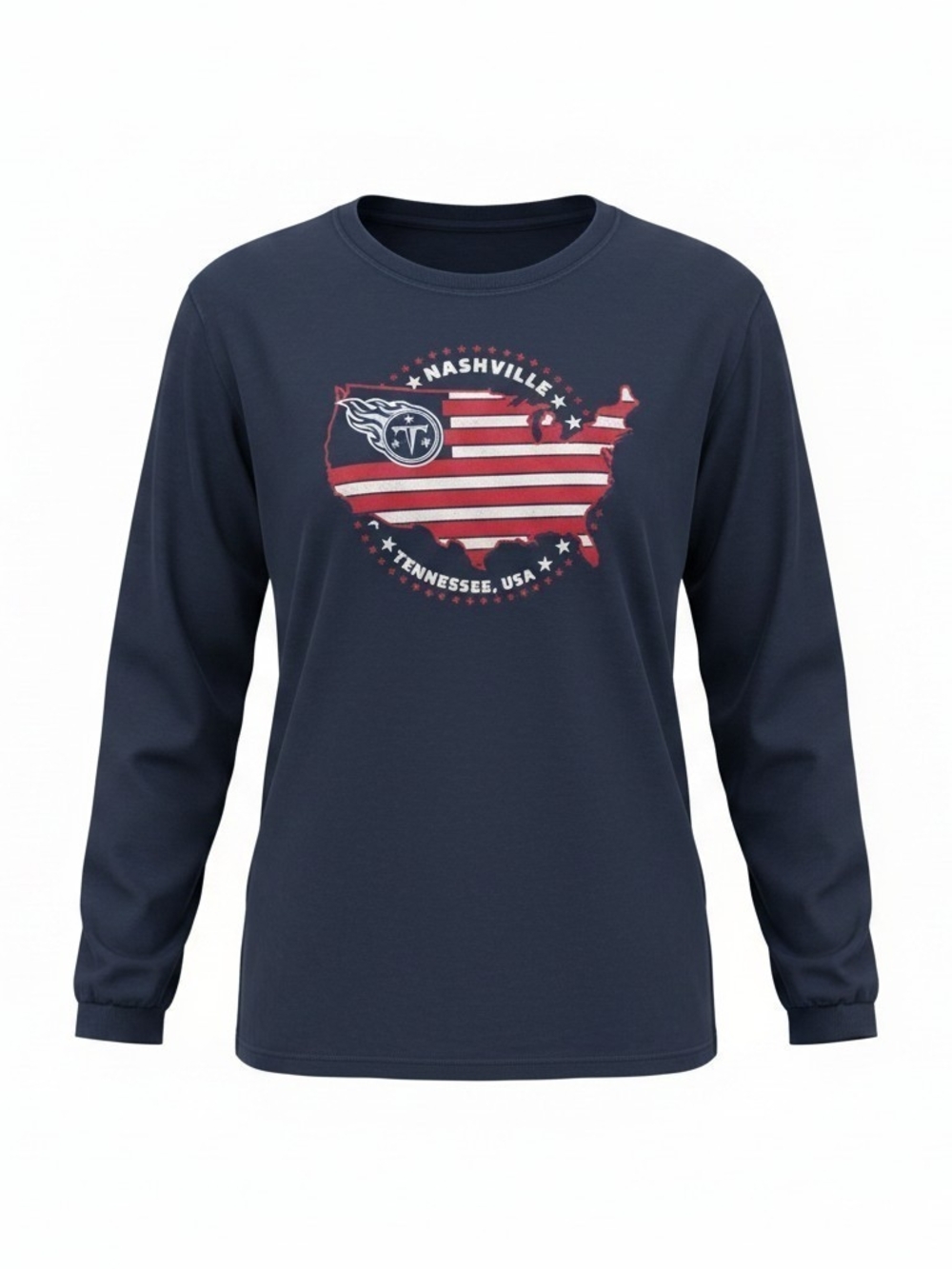 NFL Navy Long Sleeve Tee with Red & White Nashville Graphic Mens Large
